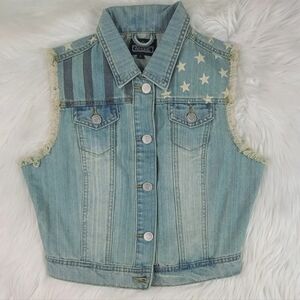 Distressed denim vest with USA motif